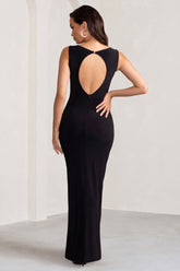 Black Ruched Wide Neck Maxi Dress With Open Back Detail